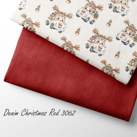 French Terry Denim Christmas Red 3062 (Bio)