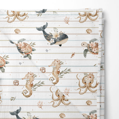 Musselin Double Gauze Sea Animals Stripes (Bio)