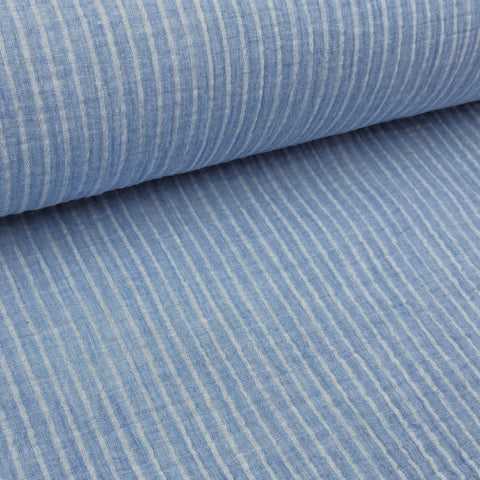 Musselin Double Gauze Streifen Blau 003
