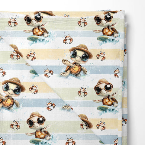 Musselin Double Gauze Surfing Turtles Stripes (Bio)
