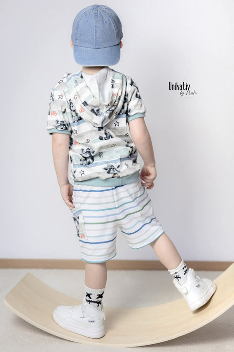 Jerseystoff Thin Stripes Blue Green 3633 (Bio) VORBESTELLUNG