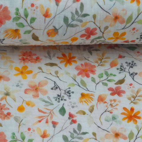 Musselin Double Gauze Herbst Blumen 002