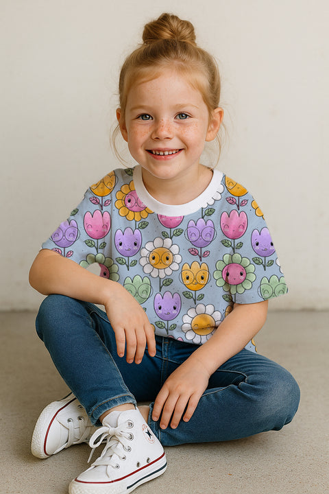 Jersey Stoff Flowerbabys Blau 2821 (Bio)