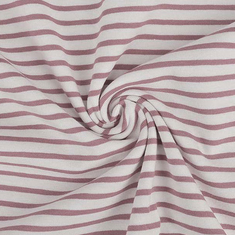 Jersey Stoff Streifen Altmauve Weiß 413