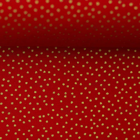 Baumwollstoff Dotties Gold auf Rot 100638