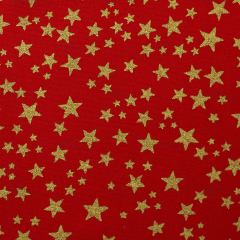 Baumwollstoff Sternchen Gold auf Rot 200638