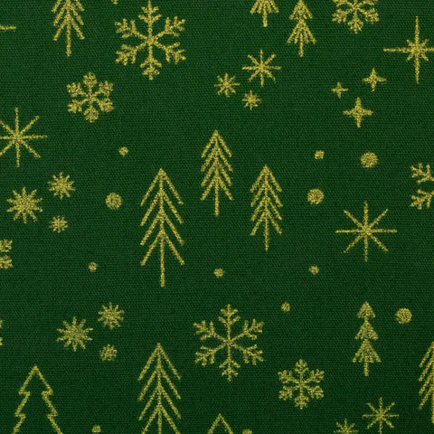 Baumwollstoff Weihnachten Gold auf Grün 400565