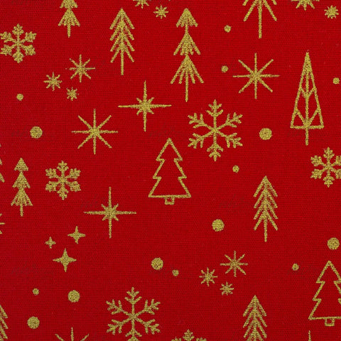 Baumwollstoff Weihnachten Gold auf Rot 400638