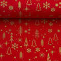 Baumwollstoff Weihnachten Gold auf Rot 400638