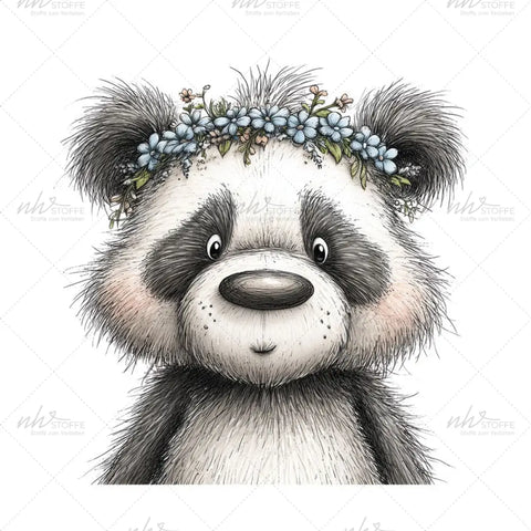 Bügelbild Blumen Panda Medium