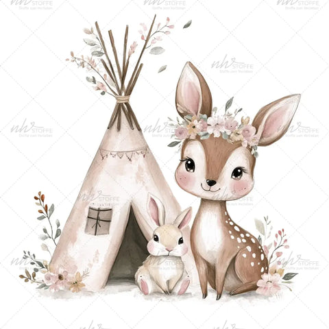 Bügelbild Boho Reh und Hase MINI