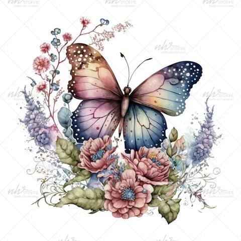 Bügelbild Butterflies and Flowers Medium