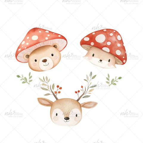 Bügelbild Cute Mushroom Animals Medium