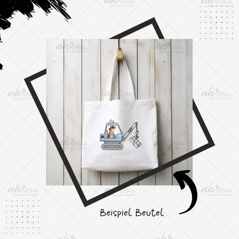 Bügelbild Erdmännchen Baustelle Baggerkran Medium