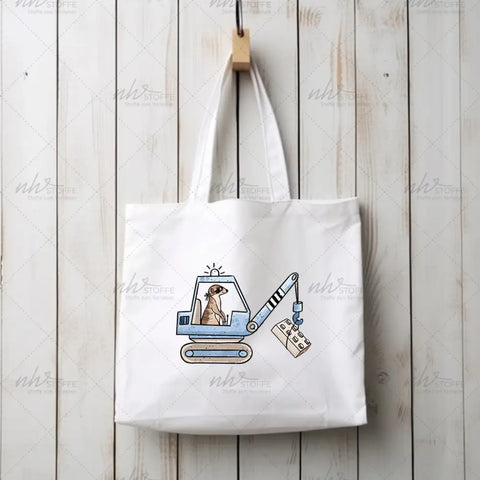 Bügelbild Erdmännchen Baustelle Baggerkran Medium