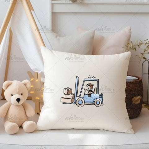 Bügelbild Erdmännchen Baustelle Gabelstapler MINI