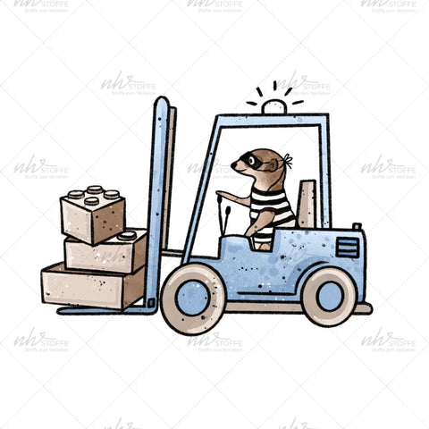 Bügelbild Erdmännchen Baustelle Gabelstapler MINI