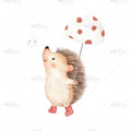 Bügelbild Hedgehog Playing in the rain Medium