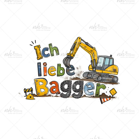 Bügelbild Ich liebe Bagger Medium