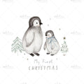 Bügelbild My first Christmas Mommy and Baby Pinguin Medium