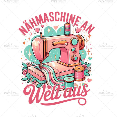 Bügelbild Nähmaschine an Welt aus Maxi