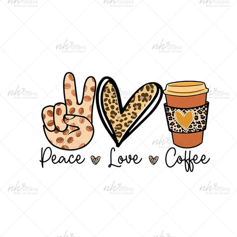 Bügelbild Peace, Love, Coffee MAXI