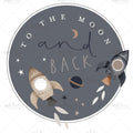 Bügelbild To the Moon and back Kreis Dunkel Medium