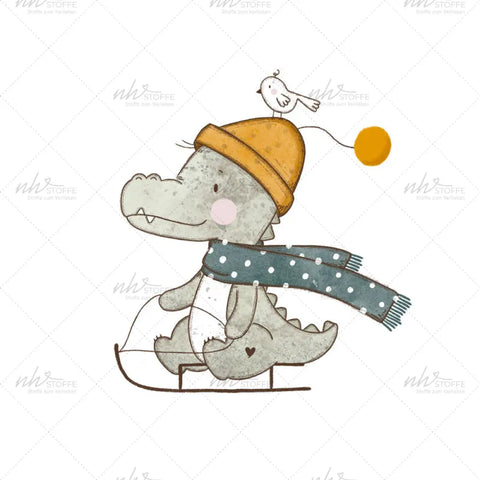 Bügelbild Winter Kroko Medium