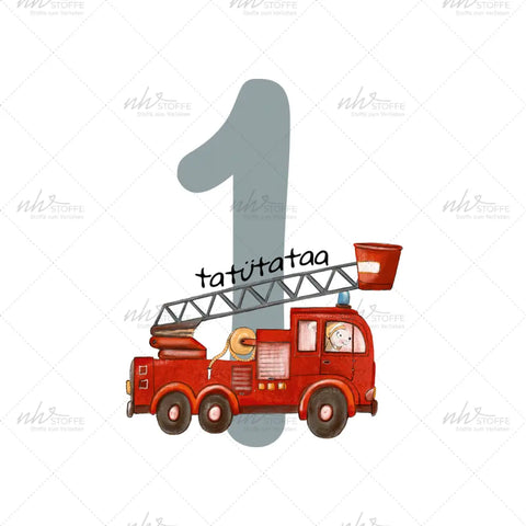 Bügelbild Zahl 1 Feuerwehr Medium
