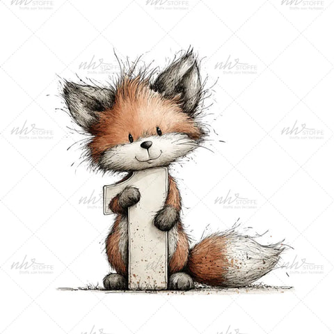 Bügelbild Zahl 1 Fuchs Medium