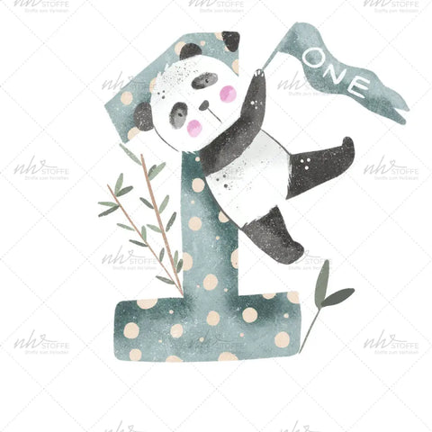 Bügelbild Zahl 1 Panda Medium