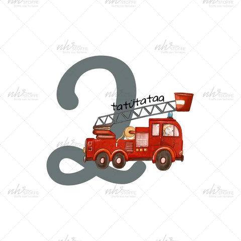 Bügelbild Zahl 2 Feuerwehr Medium