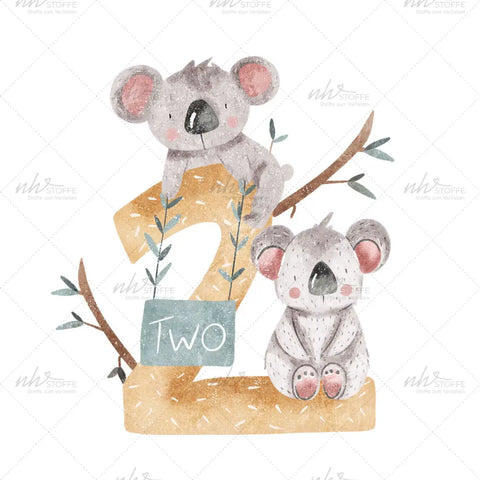 Bügelbild Zahl 2 Koala Medium