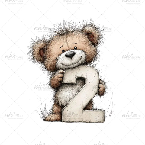 Bügelbild Zahl 2 Teddy Medium