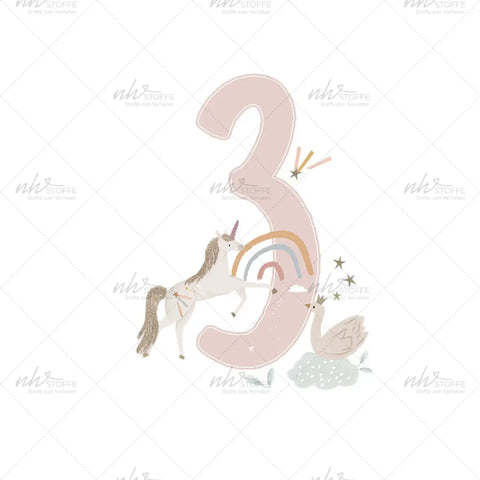 Bügelbild Zahl 3 Einhorn Medium