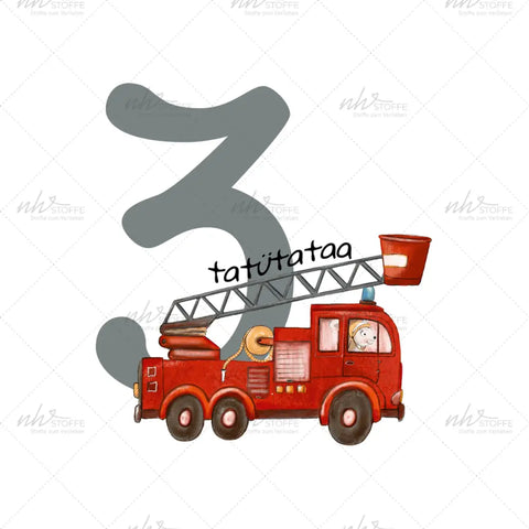 Bügelbild Zahl 3 Feuerwehr Medium