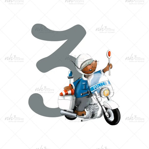 Bügelbild Zahl 3 Polizeimotorrad MINI