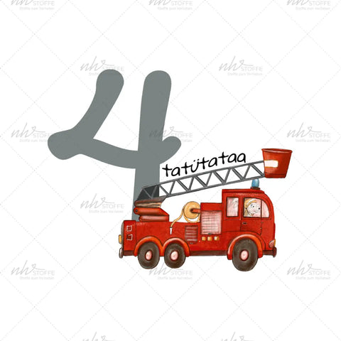 Bügelbild Zahl 4 Feuerwehr MINI