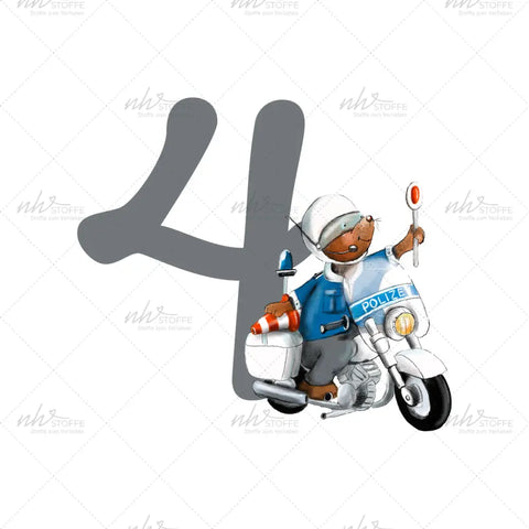 Bügelbild Zahl 4 Polizeimotorrad MINI
