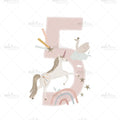 Bügelbild Zahl 5 Einhorn Medium