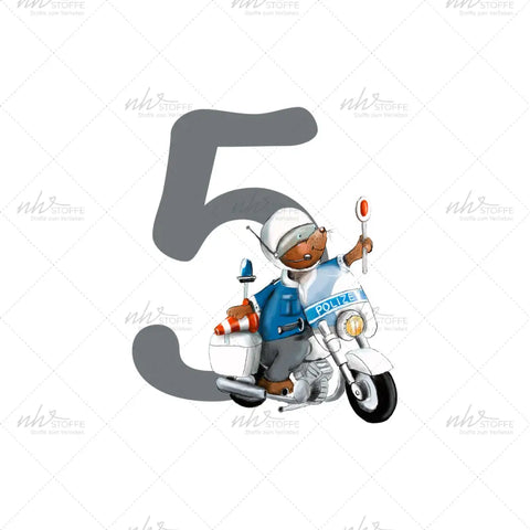 Bügelbild Zahl 5 Polizeimotorrad MINI