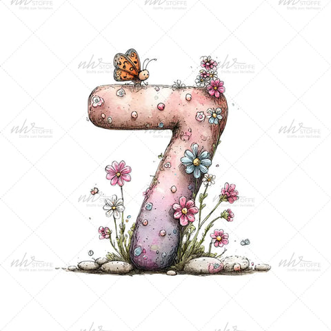 Bügelbild Zahl 7 Schmetterlingswiese Medium