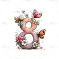 Bügelbild Zahl 8 Schmetterlingswiese Medium