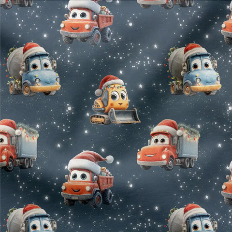 French Terry Christmas Roadworks Blue 3131 (Bio)