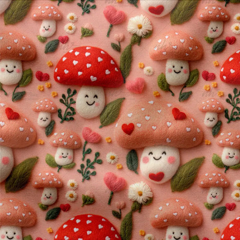 French Terry Cute Mushrooms 3 D (Bio)