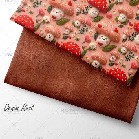 French Terry Cute Mushrooms 3 D (Bio)
