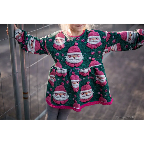 French Terry Knitted Santa Pink Green 3022 (Bio)