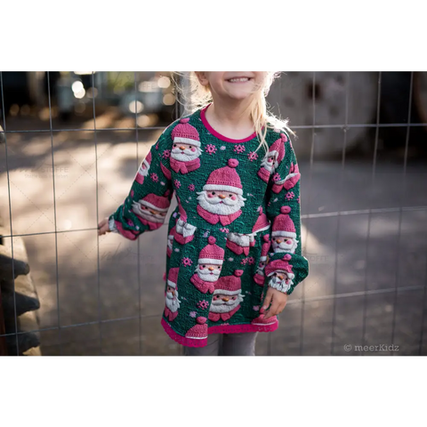 French Terry Knitted Santa Pink Green 3022 (Bio)