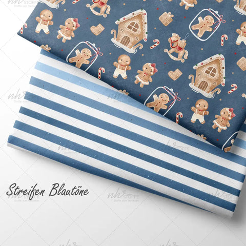 French Terry Lebkuchen Party Blau