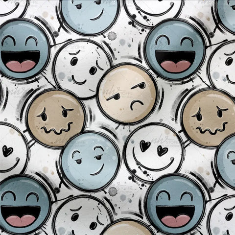 French Terry Mood Smileys Blau 2891 (Bio) Rest 75 cm